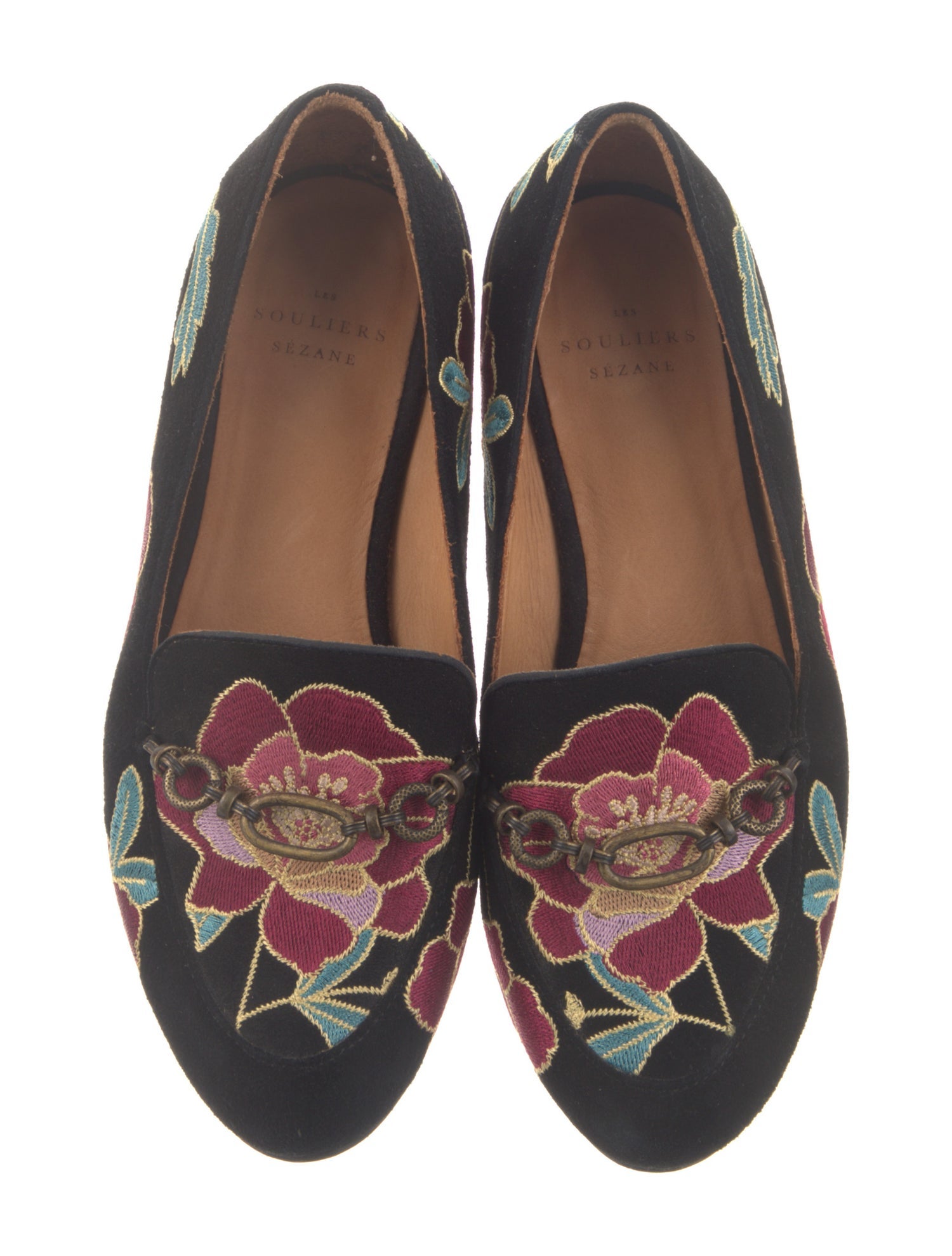 Sézane Suede Floral Print Loafers